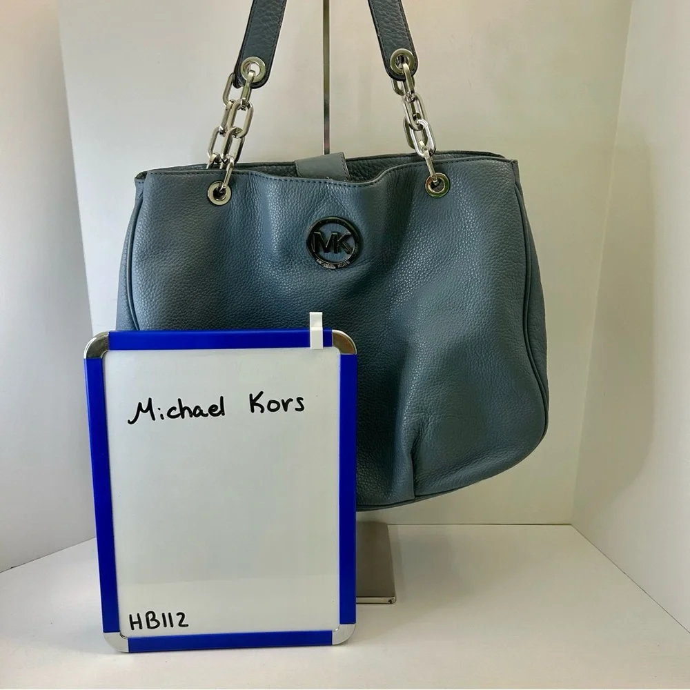 Michael Kors Blue Multi-Compartment Double Strap Shoulder Bag with Chain Accents